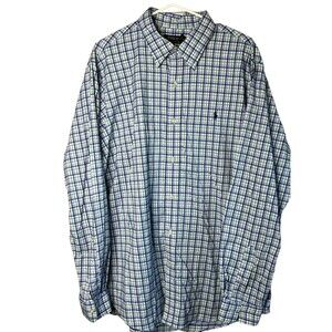 Polo Ralph Lauren Mens Classic Fit Blue Check Button Up Long Sleeve Shirt XLarge